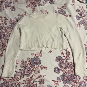 Zara White Crew Neck Cropped Sweater Fine Knit